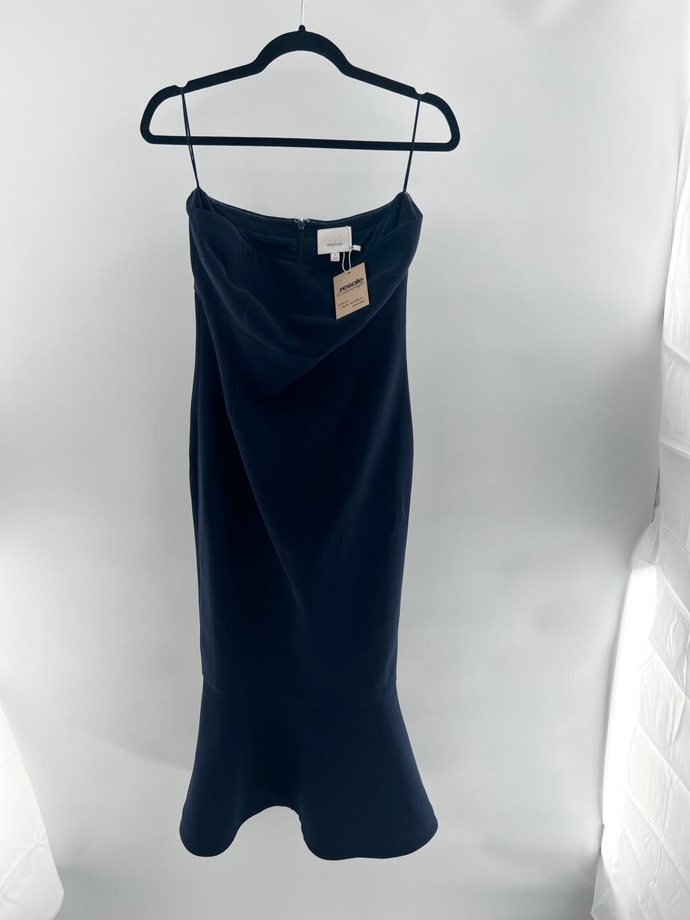 Cinq a Sept Strapless Ruffle Hem Mermaid Maxi Dress Navy Blue Women's Size 8